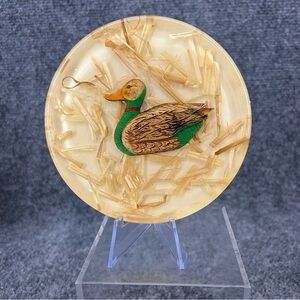Lucite Mallard Duck & Straw Trivet By Colorflo Hot Plate Retro Hunting Vtg 5”